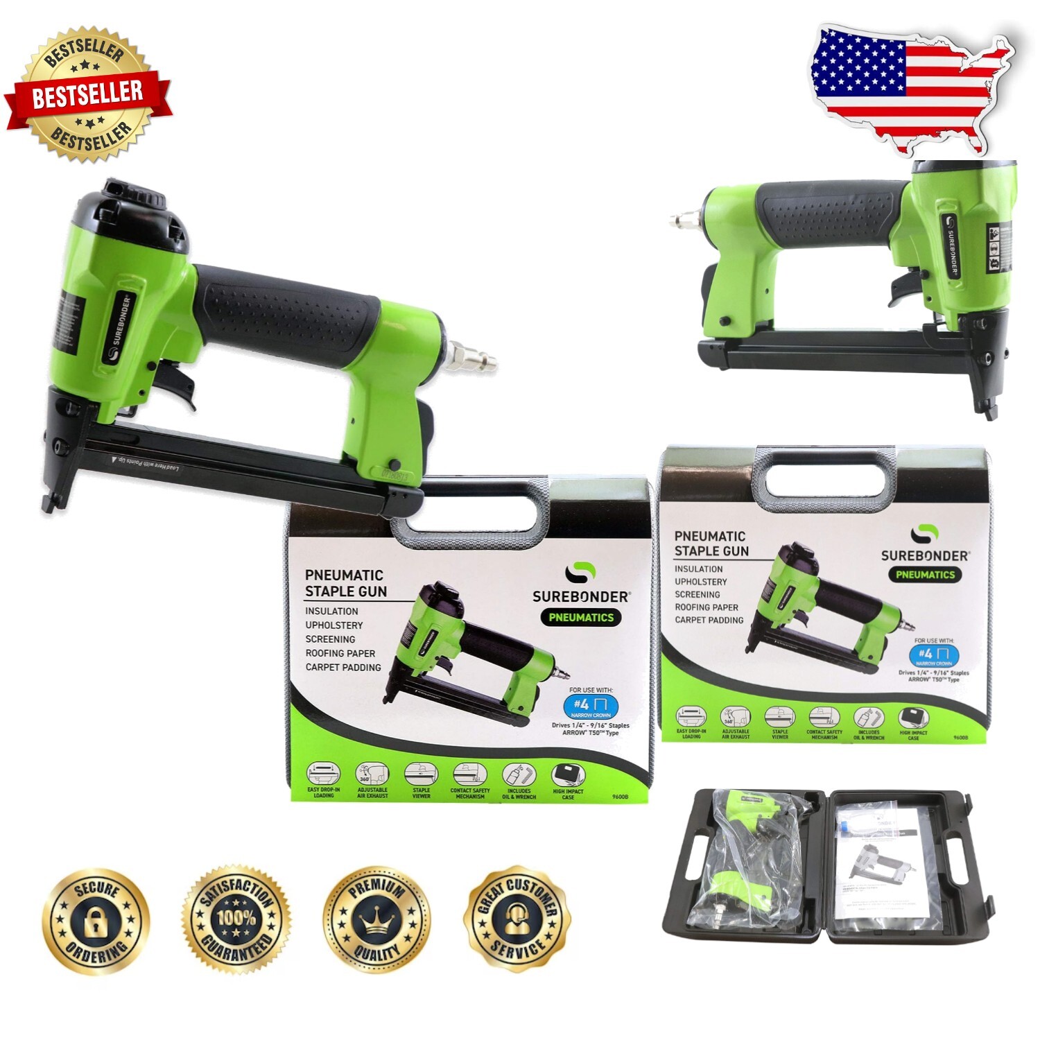 Versatile Surebonder Pneumatic Stapler with Carrying Case - Ideal for Upholstery-image