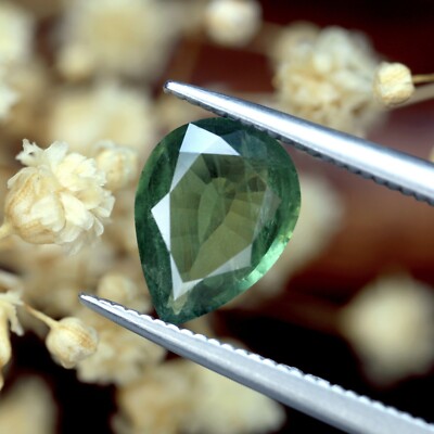 Marvelous Certified 1.58ct Natural Green Sapphire Madagascar Pear 9x6.7 mm
