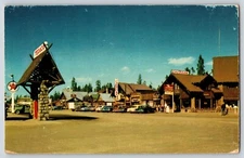 Postcard Texaco Gas Station - West Yellowstone Entrance - Montana w 1940s Cars
