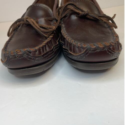 Men's Minnetonka Classic Loafers Dark Brown Leather tie 8 Hard Sole Moccasin - Picture 3 of 8