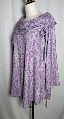 Ruby Rd Tunic Top Shirt Blouse Women 3X Cowl Stretch 3/4 Sleeve Fleece Lilac New