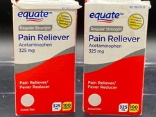 EQUATE ACETAMINOPHEN REGULAR STRENGTH PAIN RELIEVER 325mg - 100 Ct. Each.- Qty 2