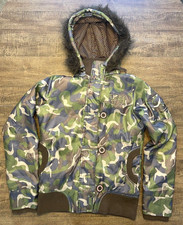 Vintage Lost Enterprises Camo Jacket Womens Size L Hood Fur Trim Y2k Winter Coat