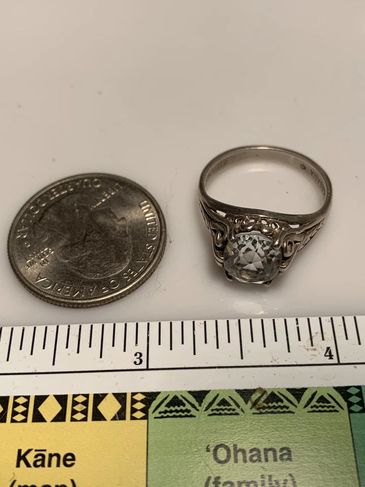 Anillo Kabana Plata de Ley 925 Grande Topacio Blanco Ornamentado Talla 7.25 * Foto 3 de 3