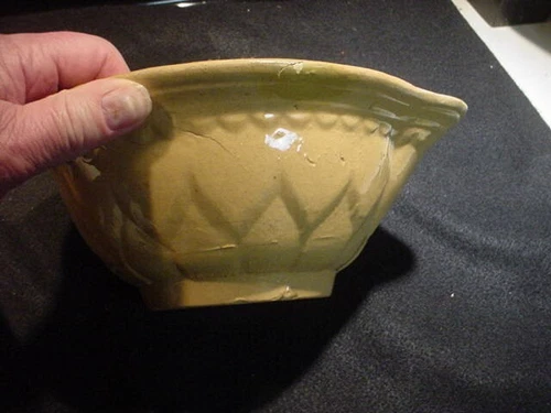 Antique yellowware batter bowl-small size-great design and color