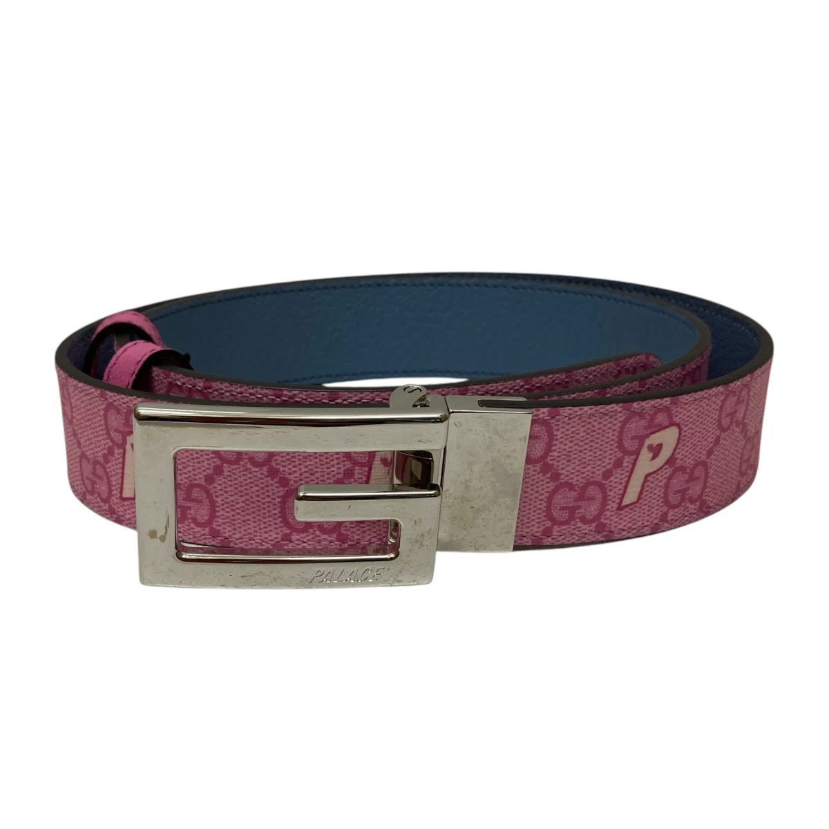Ceinture GUCCI×PALACE GG P Supreme G boucle carrée ceinture réversible rose