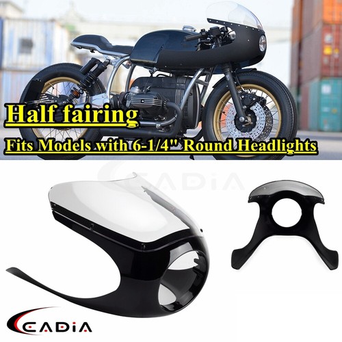 Half Fairing w/Clear Windshield for Cafe Racer 650 750 Bobber 6-1/4" Headlights - Afbeelding 1 van 12