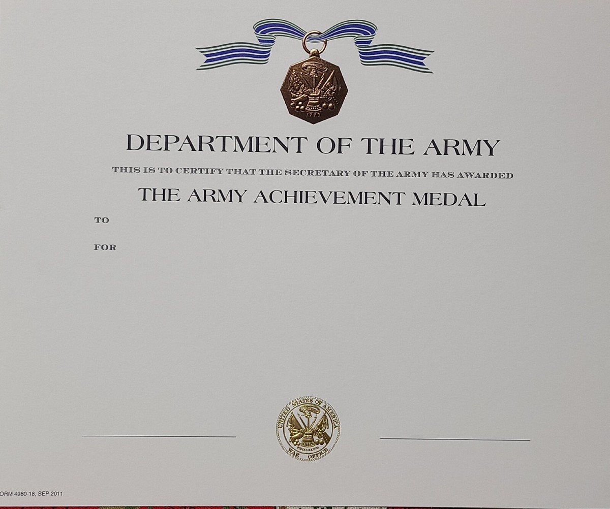 US Army Achievement Medal Certificate (Genuine Issue) | eBay US Army Achievement Medal Certificate (Genuine Issue) | eBay