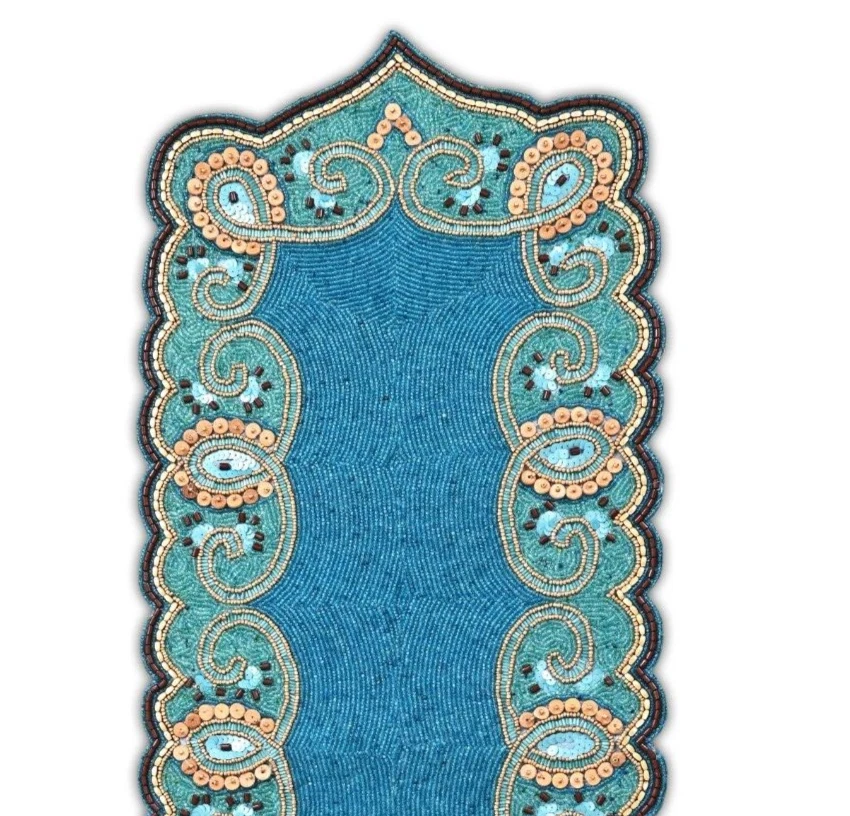 Luxury Beads Table Runner, Blue Designer Table Runner, Wedding Tableware 13X36In - Image 4 of 4