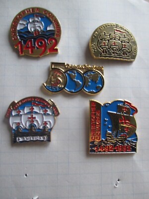 Konvolut 5 Pins CHRISTOPHE COLOMBE - CHRISTOPHER COLVMBVS America Boot Segelboot