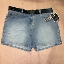 Vintage 1990 s Lee Rivited Denim Shorts With Belt, Deadstock Size 14