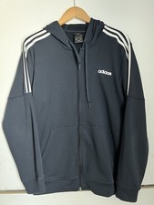 Adidas Men's Large Blue Hoodie White Stripes Track Jacket Sweatshirt Climalite