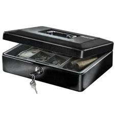 Black Money Saving Box with Cash Tray and Key Lock, Portable Safe Box with Ca...