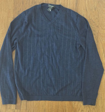 Banana Republic Navy Blue Small Stripe 100 Merino Wool V Neck Sweater Mens Sz S
