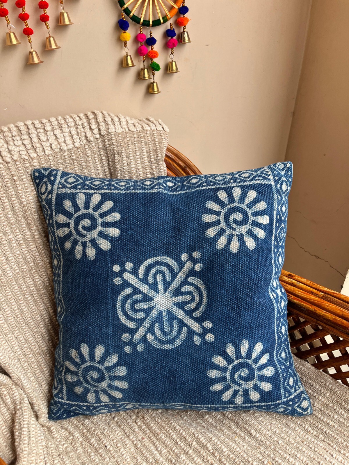 Indian Handmade Cotton Printed 18x18 Inch Cushion Pillow Cover