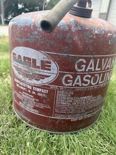 VTG METAL VENTED GASOLINE CAN EAGLE 5 GALLON GAS OIL OLD STYLE W SPOUT SP-5