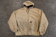 Vintage Carhartt TAN Duck Canvas Thermal Lined Jacket Adult 3XL JQ295 USA Hood