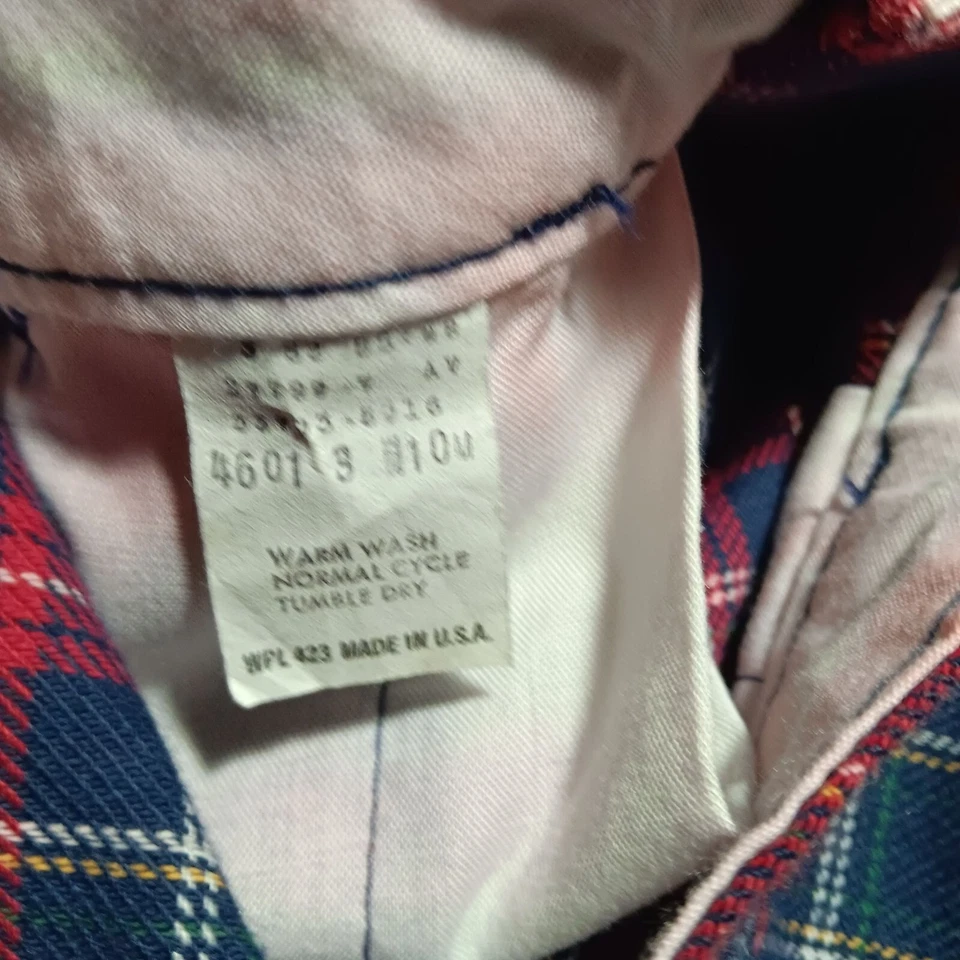 Pantalones Cortos De Colección Años 70 Levis Boys 10 23W Rojo y Azul Tartán Plateado Sarga EE. UU. Foto 4 de 4