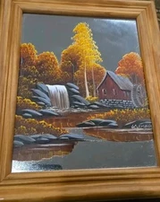 Gary Clemons Oklahoma Painted Mirror Cabin Mountain Fall Woods Waterfall Art 