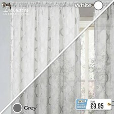 Luxury TUFTED LACE Sheer Voile Curtain Panel SLOT TOP / ROD POCKET White Grey