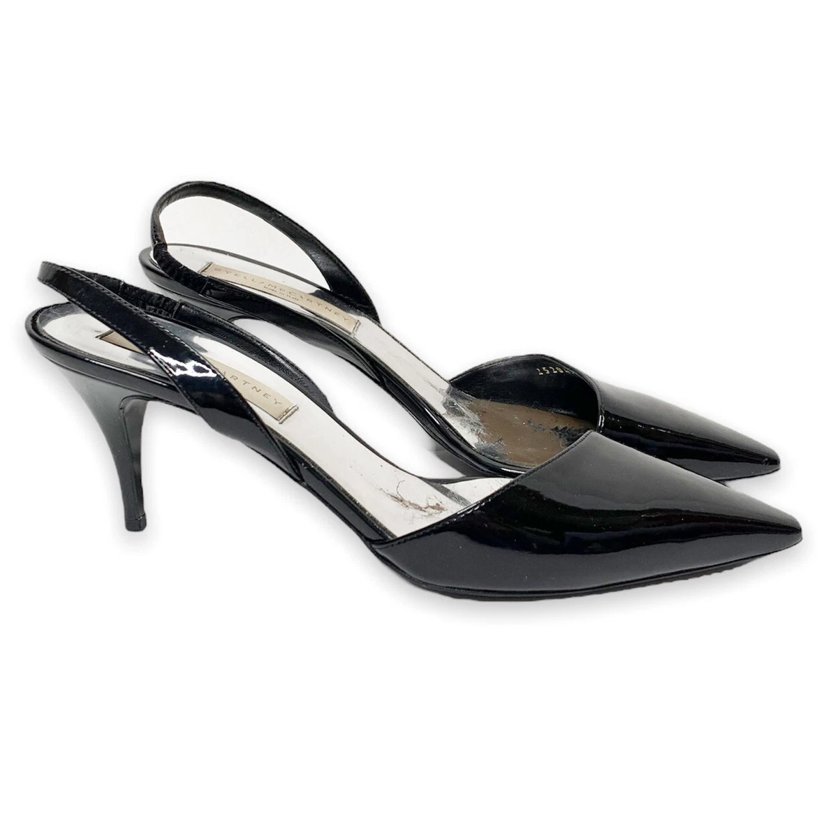 Stella Mccartney Black Patent Leather Sling Back Kitten Heels Women s Size 39 9