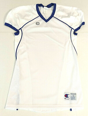 Champion Challenger V-Neck Football Game Jersey, White/Blue, Yth LG, Free Ship!