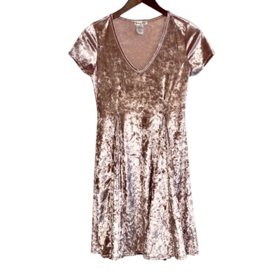Banana Lemon Pink Champagne Soft Velvet Mini Skater Dress Girls Size L