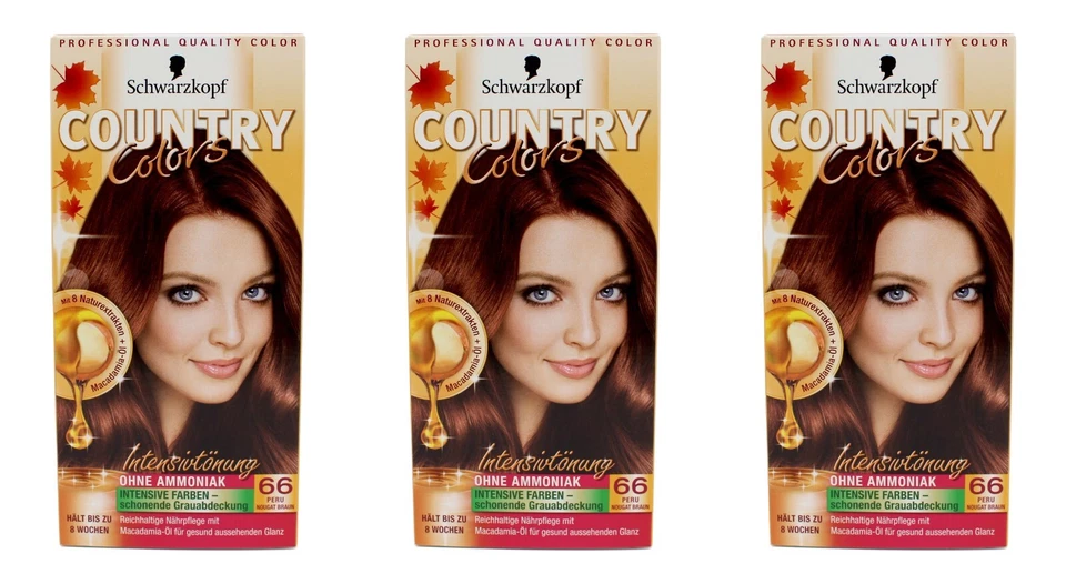 3x Schwarzkopf Country Colors Intensivtönung 66 Peru Nougat Braun , EA523738