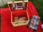 Deluxe Picnic Basket for 2w/Red Lining Plates Silverware Glasses & Accessories — photo 4