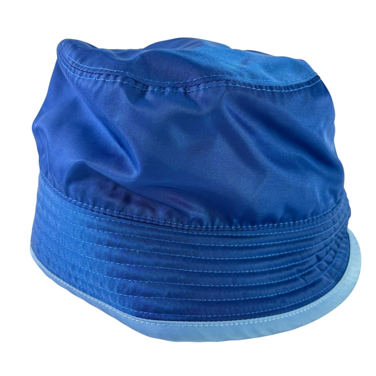 PRADA Blue Nylon Unisex Bucket Hat Metal Triangle Logo Made