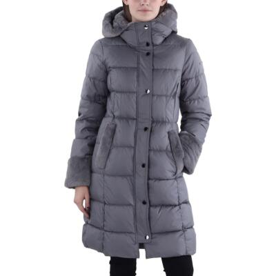 Laundry by Shelli Segal Womens Gray Hooded Long Puffer Jacket Coat L BHFO 8829