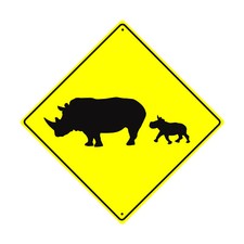 Rhinoceros with Calf Crossing Animal Xing Road Novelty Aluminum Metal Sign 12x12