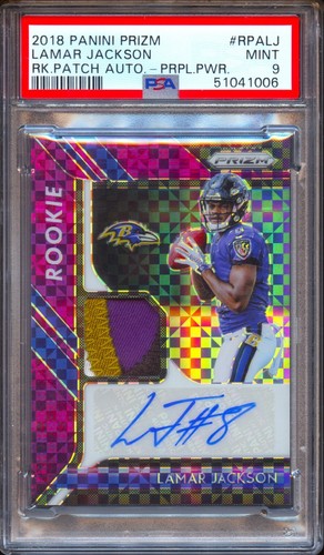 Lamar Jackson [Purple Power] #RPA-LJ 2018 Panini Prizm Rookie Patch Autographs card