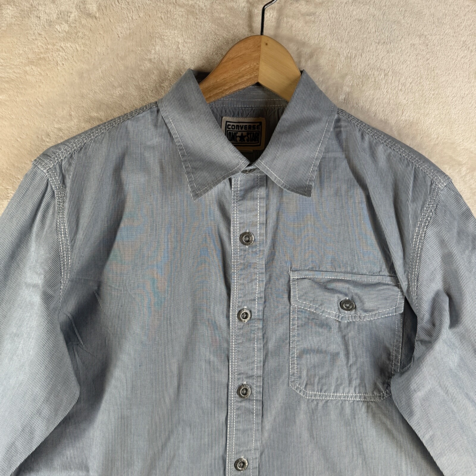 Converse One Star Men's Size M Blue Pinstripe Cotton Long Sleeve Casual Shirt thumbnail 12
