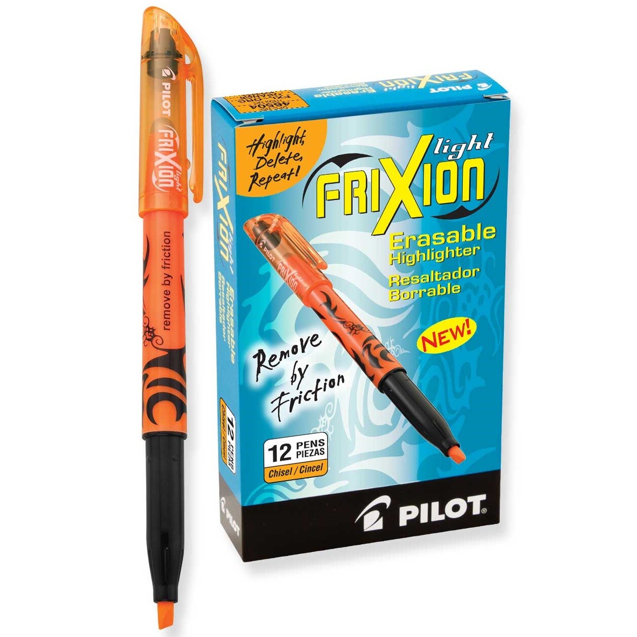 46504 Pilot FriXion Light Erasable Highlighter, Chisel, Orange, Choose Quantity