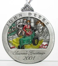 *John Deere Pewter Christmas Ornament 2001 Collector A Tractor 6th in Series jd