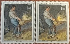 timbre stamp  YT 1672 Millet - Le vanneur - variété jaune pâle / jaune orangé