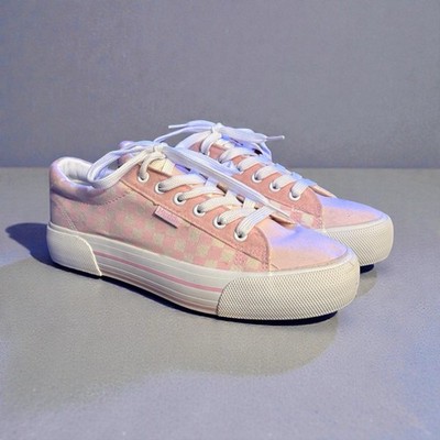 Mudd Poppy pink and white checkered canvas sneakers