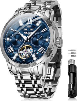 Luxury Men's Diamond Skeleton Watch with Stainless Steel Band