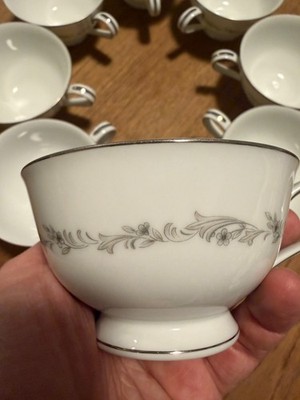 Lot Of (8) Tea Cup Noritake China 6013 Japan Crestmont Platinum trim 3 5/8''