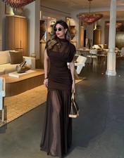 ZARA NWT WOMAN SS25 COMBINED DRAPED MIDI DRESS CHOCOLATE | 3067/261 SIZE S