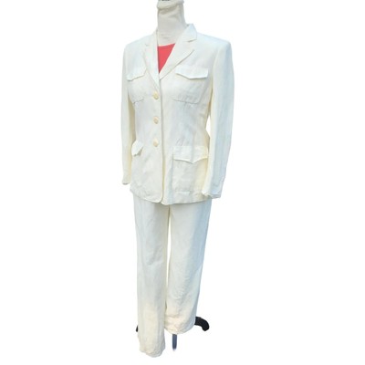 Kate Hill. Vintage, Off-White 2-Piece Linen Blend Pants Suit. Size 4