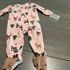 Carter  s Sleeper NWT Christmas Girls 12 Months Santa Trees