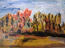 original art paint Acrylic Paper Abstract Landscape 6"x9" Fall in New York #6