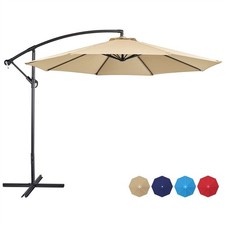 10FT Patio Offset Umbrella Market Umbrella 8 Ribs Outdoor Hanging Cantilever
