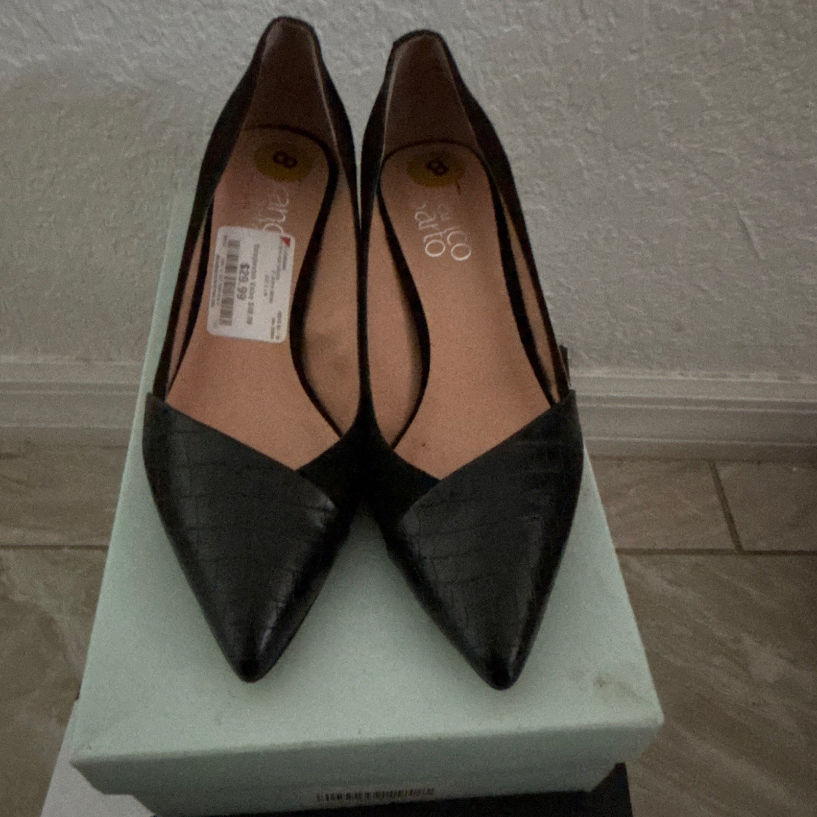 Franco Sarto Women’s Black Pointed Toe Slip-On Pumps Faux Suede/Leather 6M