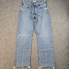 Moussy Vintage Jeans Womens 30 Blue Wide Leg Raw Hem Button Fly Baggy Selvedge