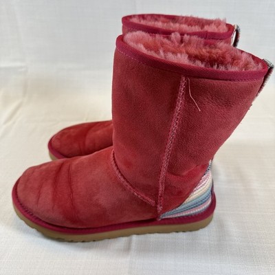 UGG Australia Classic Short Boots 1010262 Pink Berry Striped Heel Womens US 7