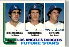 1982 Topps Dodgers Future Stars - Mike Marshall/Ron Roenicke/Steve Sax RC Los