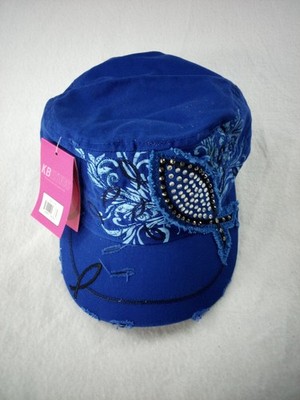 Kbethos Women's Bling Rhinestone Cadet Cap Blue Adjustable NWT Hat Bling